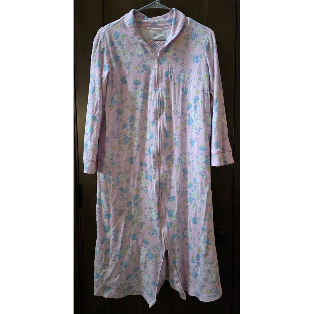Appleseeds Womens Petite Small Pink Floral Zip Front Robe and Nightgown Set 2pc